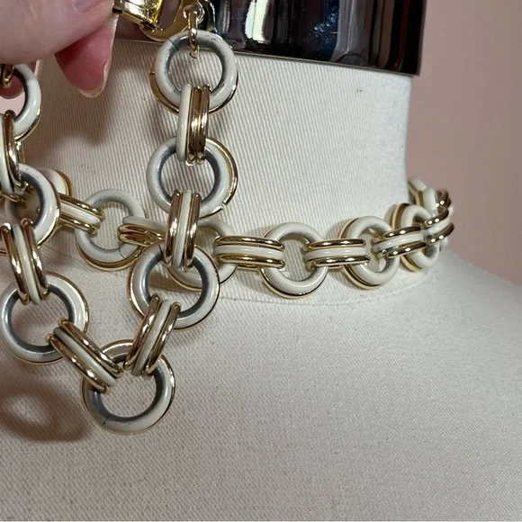 Trifari made in France 1940’s Art Deco Cream Gold Oversized Chain Necklace set